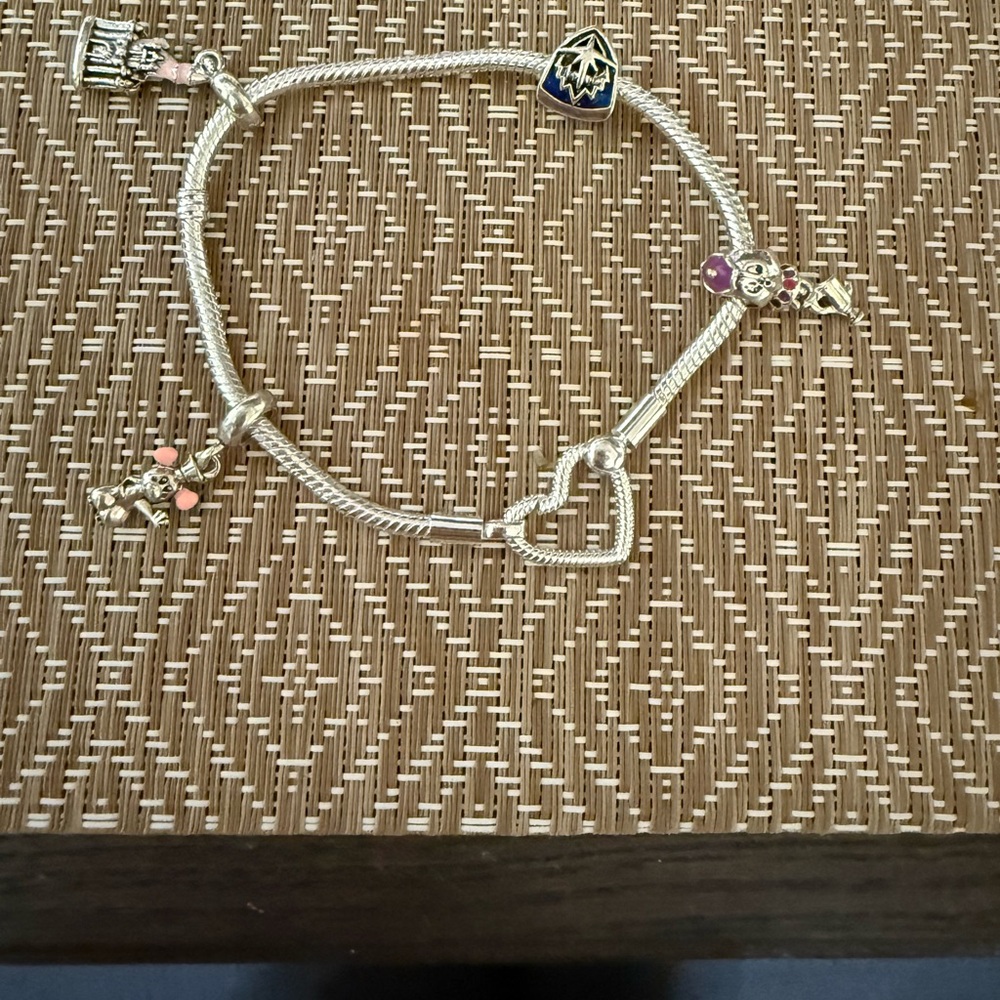 Silver Charm Bracelet with Heart Design and Disney Charms